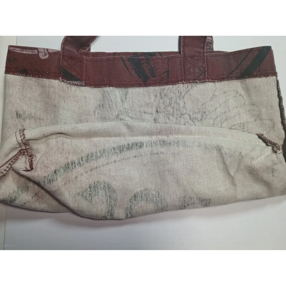Rare Vintage Trader Joe's Canvas Tote Bag Maroon All Over Print Made In USA